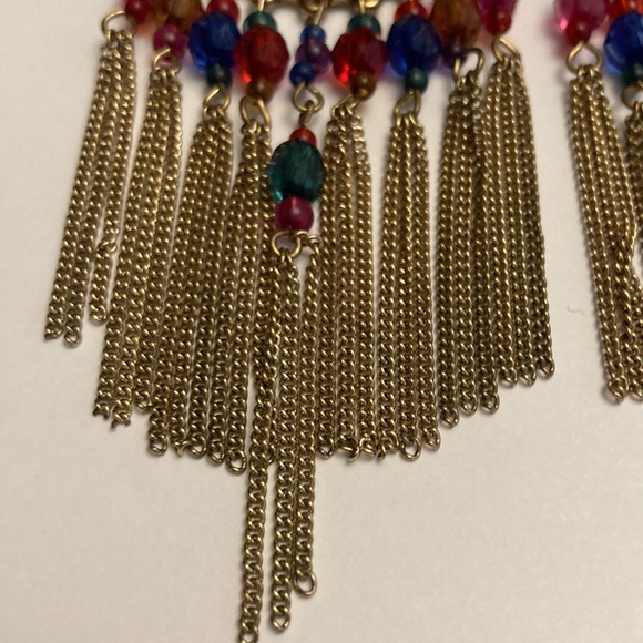 Large Multi Tier Chain Tassel Colorful Bead Boho Earrings - Picture 2 of 13